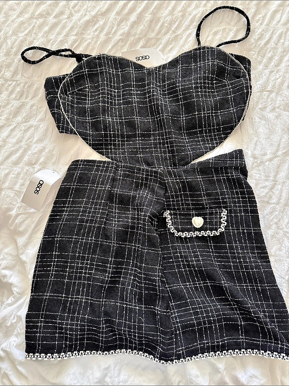 ASOS Plaid Tweed Two-Piece Skirt Set Black NWT